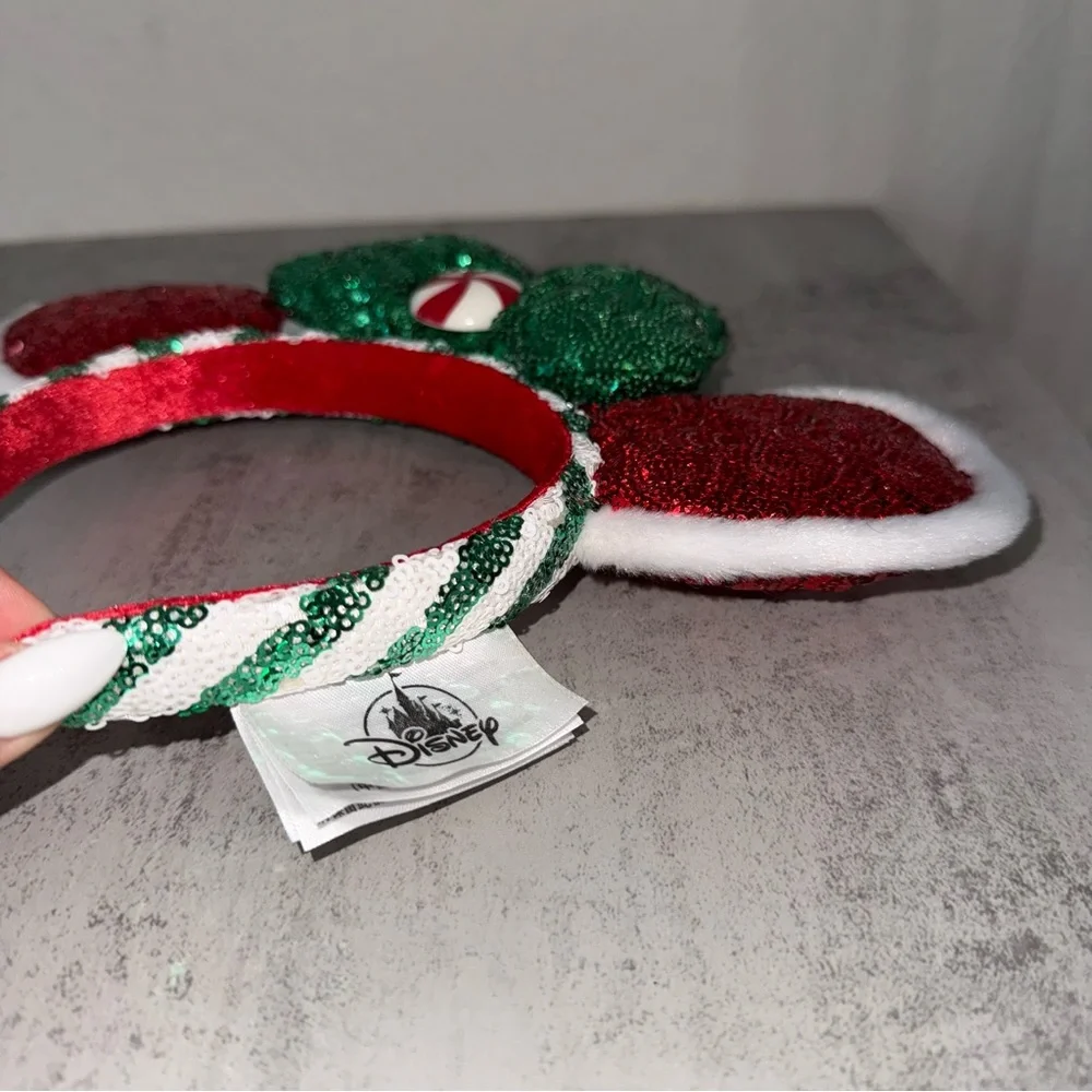 Disney Parks Peppermint Candy Cane Minnie Ears Headband - Picture 3 of 4